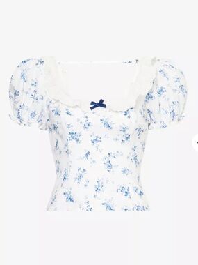 Reformation Alice Floral-Print Puff-Sleeve Linen Top size us 6